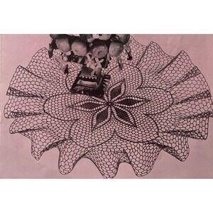 Vintage 1950's Ruffled Lace POINSETTIA POSY Crochet Pattern 17" Ecru Doily
